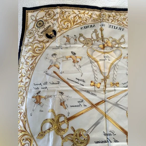 Hermes Carre 90 Traite des Arms Black Gold and White Silk Scarf with COA - Picture 8 of 12